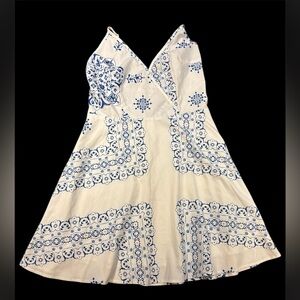 SHEIN Strapless White Dress with Blue Floral Design
